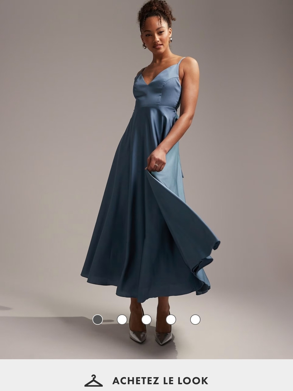 Elegant Slate Blue V-Neck Spaghetti Strap Maxi Dress